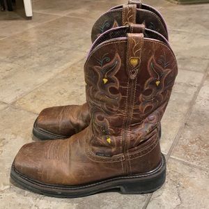 Justin Brown Leather Composite Toe Western Work Boots Size 8B
